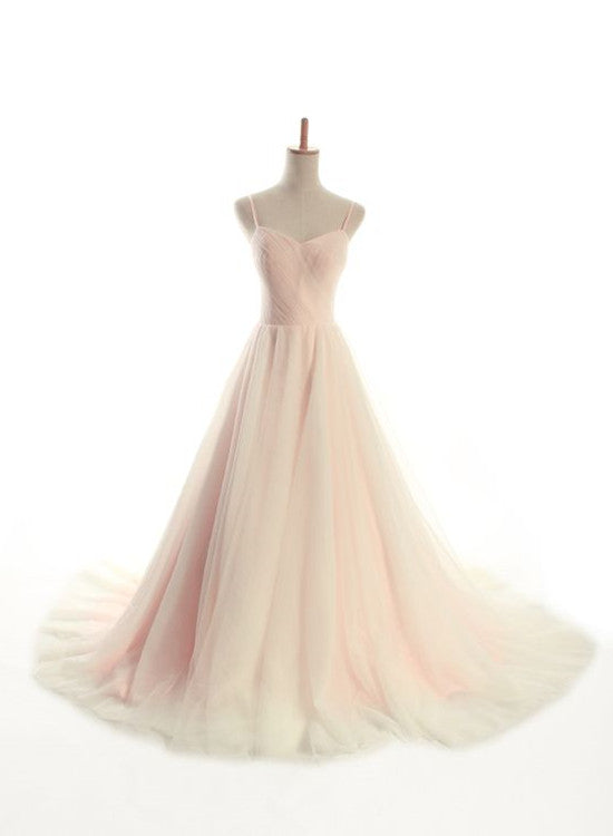 Charming Straps Light Pink Gown, Sweetheart Tulle Gowns, Pink Prom Dresses