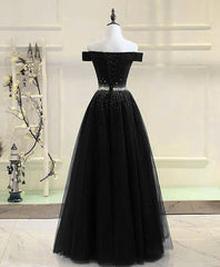 Black Tulle A-line Long Party Dress, Black Prom Dress