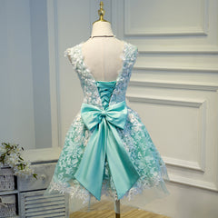 Lovely Green Lace with Floral Party Dress, Cute Short Prom Dress