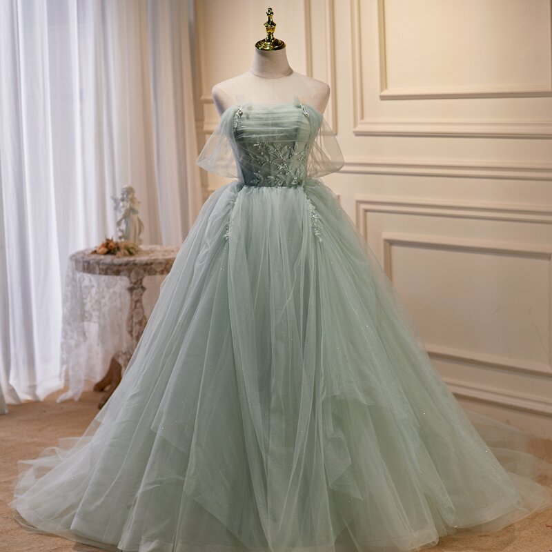 Stunning Designer Sleeveless Green Flower Wedding Dress for Little Princess
