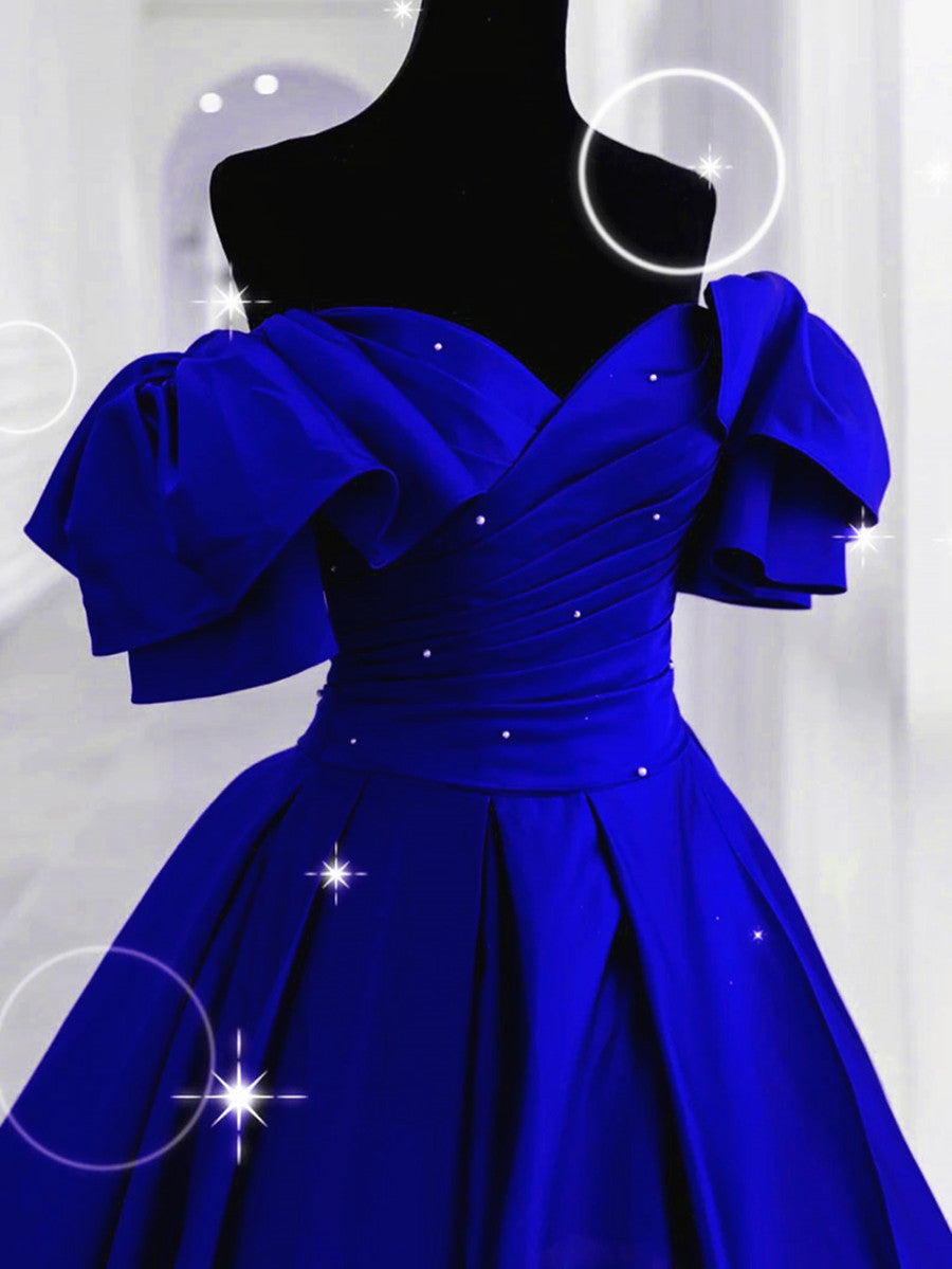 royal blue cocktail dress for wedding Royal Blue Long Satin Lace-up A-line Prom Dress, Royal Blue Wedding Pa – Cutedressy