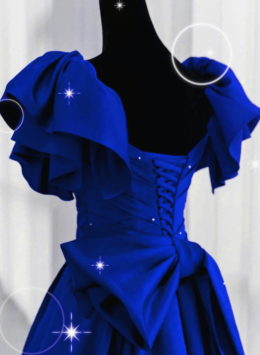 Royal Blue Long Satin Lace-up A-line Prom Dress, Royal Blue Wedding Pa Cutedressy Royal Blue Long Satin Lace-up A-line Prom Dress, Royal Blue Wedding Pa Cutedressy