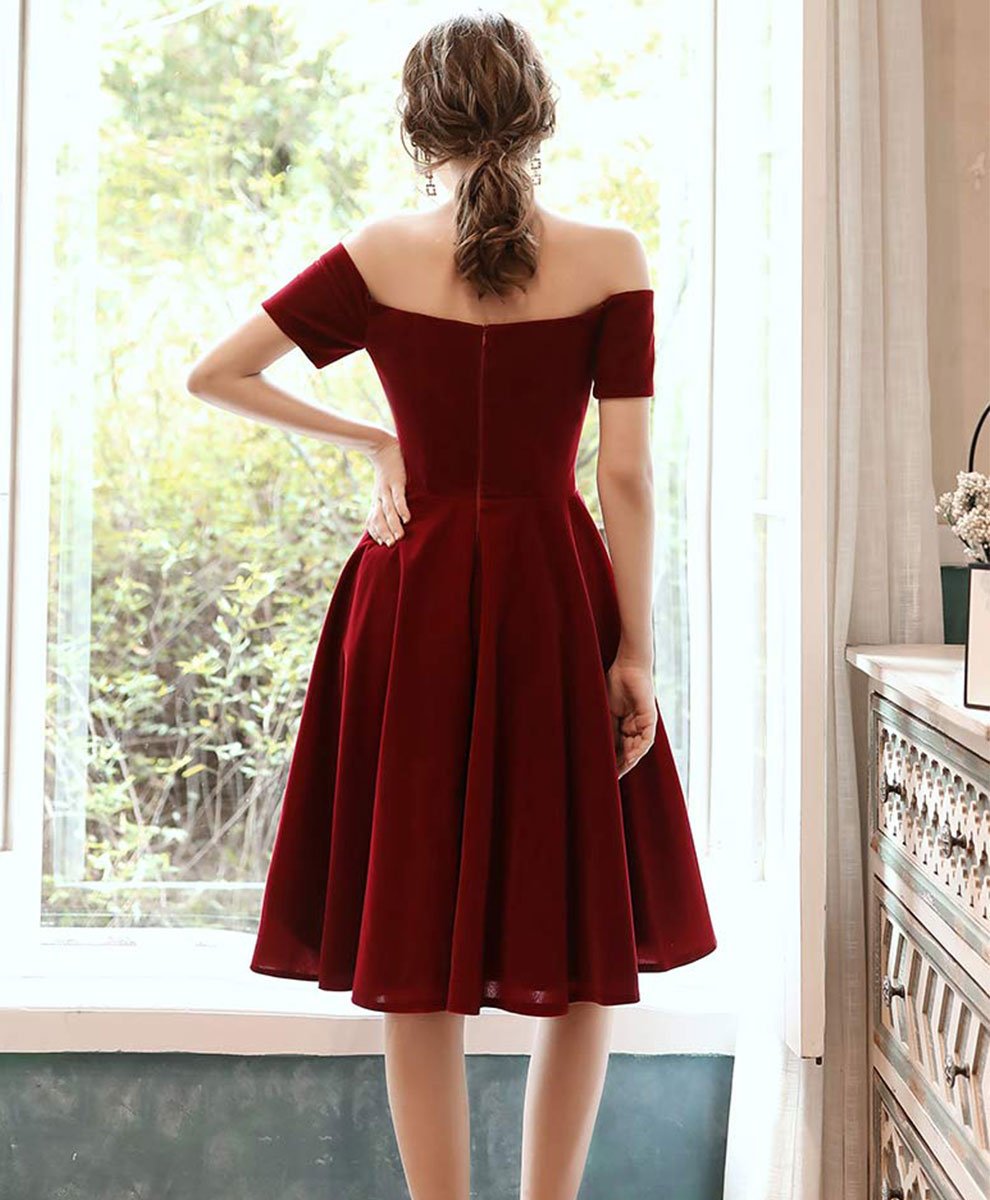 homecoming dresses velvet elegant velvet dress Short Blue Velvet Homecoming Dress with Lace-Up Back Red / 1