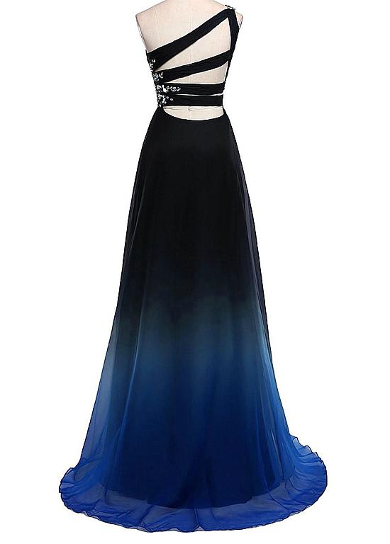 Beautiful One Shoulder Gradient Beaded Long Party Gown, Handmade Formal Dress