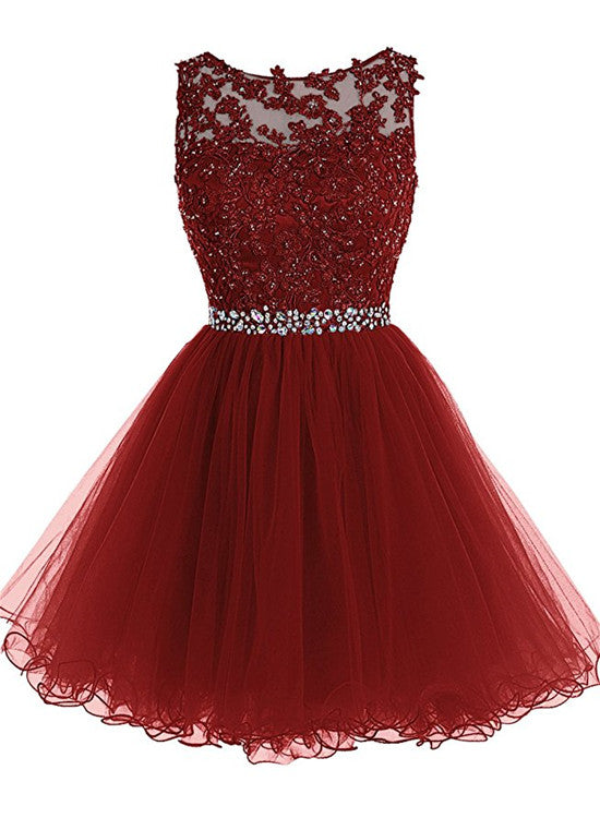 Wine Red Tulle Homecoming Dresses, Short Prom Dresses , Party Dresses