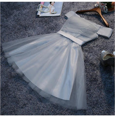 Grey Tulle Homecoming Dresses, Off Shoulder Short Party Dress, Knee Length Formal Dress