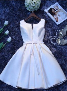 Ivory Satin Short Simple Cute Bridesmaid Dress Party Dress, Short Graduation Dress Prom Dress