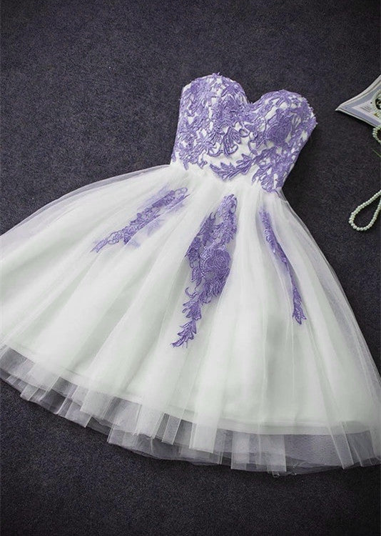 Cute Simple Tulle with Lace Applique Short Party Dress, Lovely Formal Dress