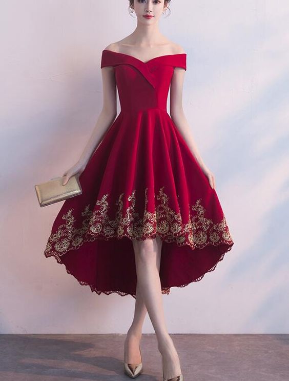 wine red high low party dress