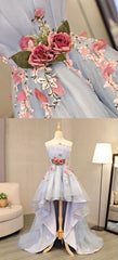 Cute Light Grey High Low Flowers Party Dress, Charming Formal Dress