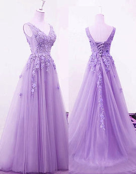 Beautiful Light Purple Tulle A-line Party Dress , Long Formal Gown
