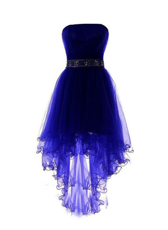 Royal Blue Tulle High Low Scoop Homecoming Dresses, Blue Party Dress,High Low Formal Dress