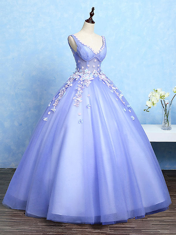 Light Purple Tulle Floral Appliques Ball Gown Luxurious Sweet 16 Dress Quinceanera Dress cc404 main image 1