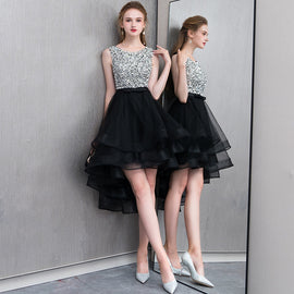 Sequins and Tulle High Low Cute Prom Dress Party Dress, High Low Formal Dresses