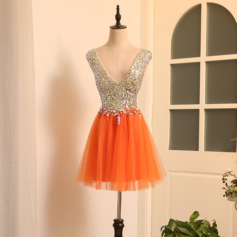 orange beaded hoco dress Jovani -39790 Beaded Short Sheath Dress 2 / ORANGE/ MULTI