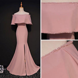 Charming Pink Trumpet/Mermaid Off-the-shoulder Party Dress, Pink Bridesmaid Dress
