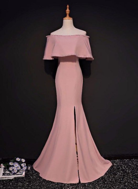 pink off shoulder gown