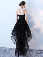 Fashionable High Low Tulle Black Party Dresses, Handmade Lace-up Formal Gowns