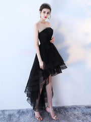 Fashionable High Low Tulle Black Party Dresses, Handmade Lace-up Formal Gowns