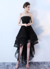 Fashionable High Low Tulle Black Party Dresses, Handmade Lace-up Formal Gowns