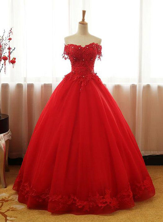 Beautiful Red Tulle Sweet 16 Gowns, Prom Gowns, Red Party Dress