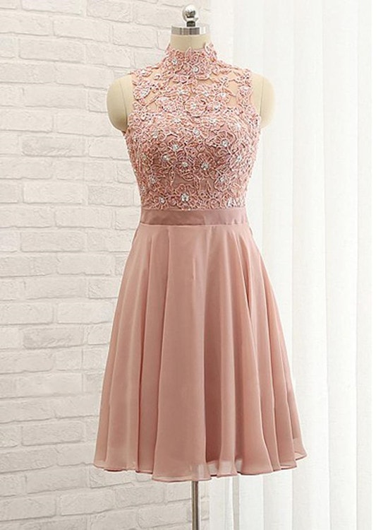 pearl pink short bridesmaid dress