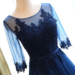 High Quality Long A-line Scoop Neck Floor-Length Tulle Appliqued Prom Dresses, Charming Formal Gowns