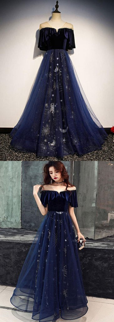 Elegant Blue Velvet Top Long Party Dress, Prom Gowns Cutedressy Elegant Blue Velvet Top Long Party Dress, Prom Gowns Cutedressy