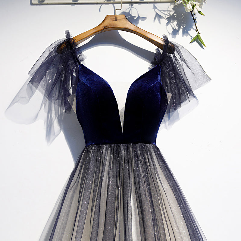 Beautiful Blue Gradient Tulle Short Sleeves Party Dresses, Blue Evenin – Cutedressy Beautiful Blue Gradient Tulle Short Sleeves Party Dresses, Blue Evenin – Cutedressy