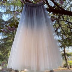 Beautiful Blue and Pink Tulle Gradient Long Skirt, Lovely Women Skirts