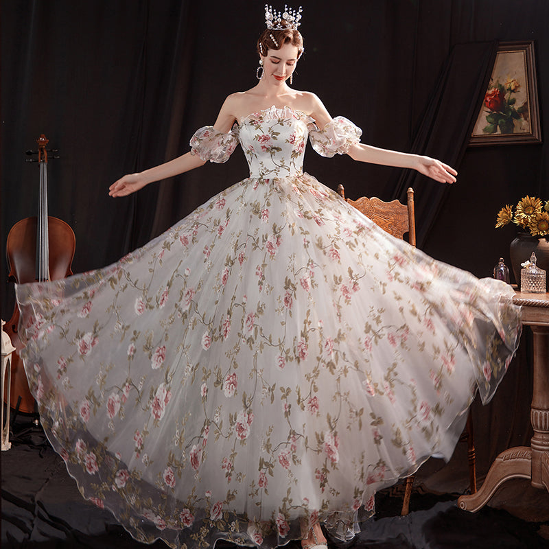 Beautiful Floral Off Shoulder Long Evening Dress Party Dress, A-line Floral Lace Gown