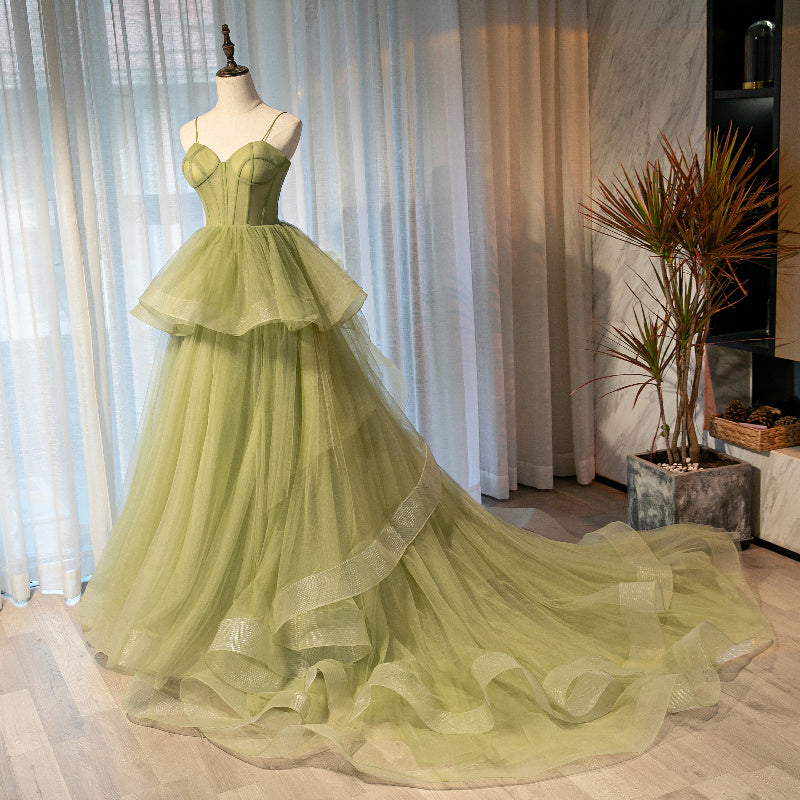 Beautiful Light Green Sweetheart Layers Princess Formal Gown, Green Tulle Long Party Dress