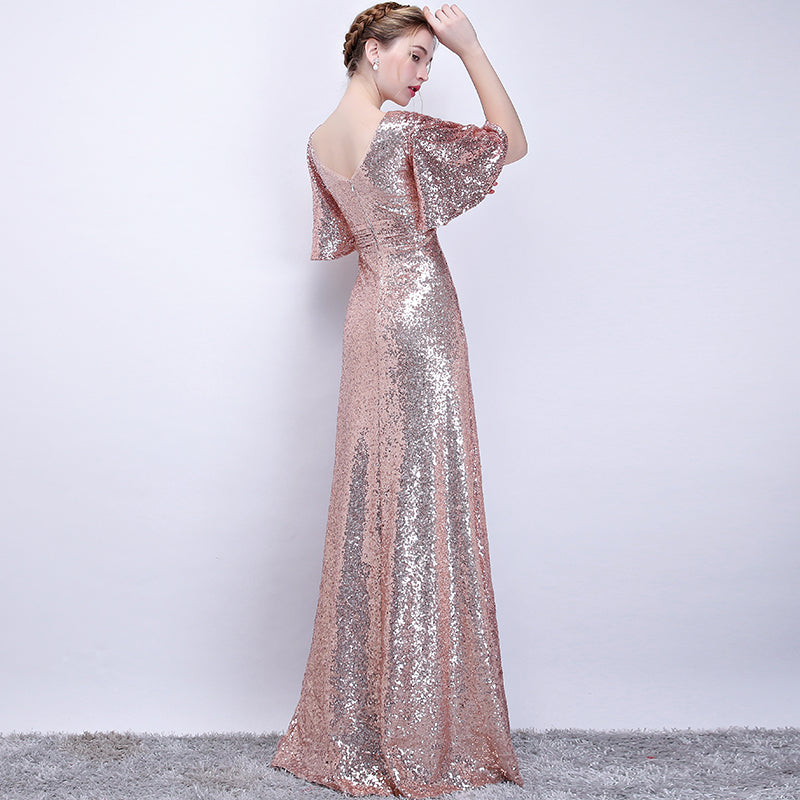 Beautiful Rose Gold Sequins Long Bridedsmaid Dresses, A-line Sequins P Cutedressy Beautiful Rose Gold Sequins Long Bridedsmaid Dresses, A-line Sequins P Cutedressy