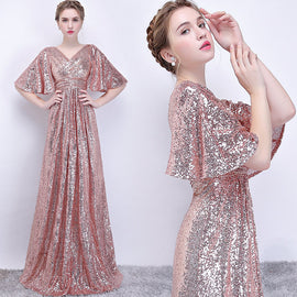 Beautiful Rose Gold Sequins Long Bridedsmaid Dresses, A-line Sequins Party Dress