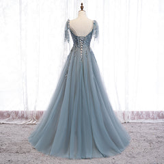 Beautiful Tulle Lace Beaded Long Straps A-line Prom Dress, New Style Junior Party Dresses