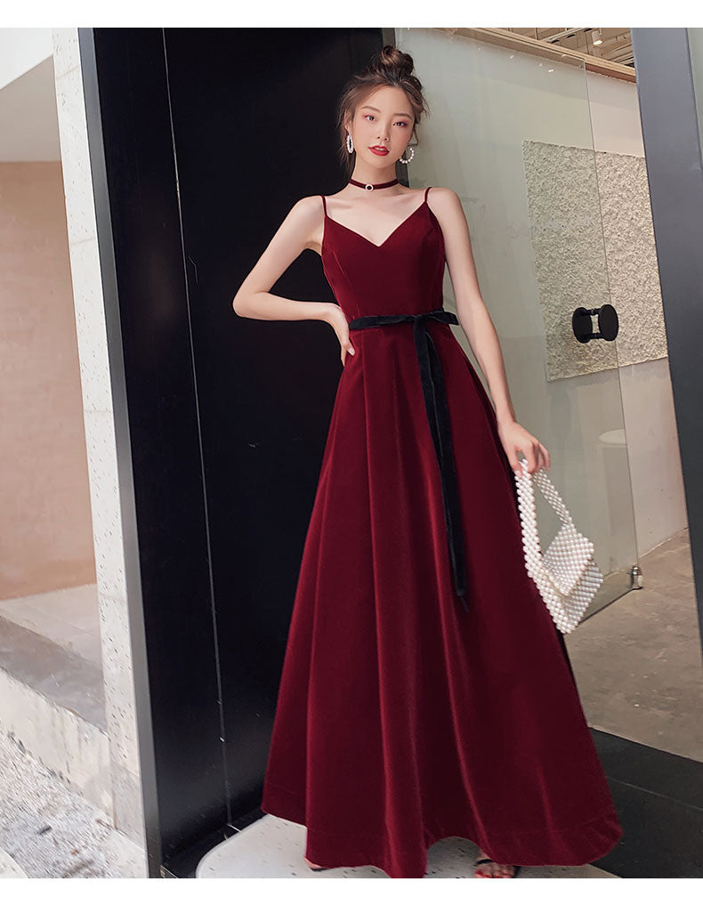 Beautiful Wine Red Velvet Long Party Dress Prom Dress, Dark Red Evenin – Cutedressy Beautiful Wine Red Velvet Long Party Dress Prom Dress, Dark Red Evenin – Cutedressy