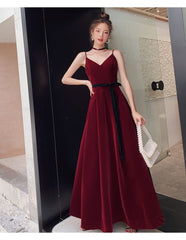 Beautiful Wine Red Velvet Long Party Dress Prom Dress, Dark Red Evening Dresses