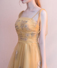 Beautiful Yellow Tulle with Lace Applique Short Party Dress, Yellow Homecoming Dresses