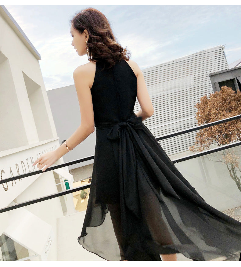 Black Chiffon Halter High Low Party Dress Homecoming Dress, Black Bridesmaid Dresses Black Chiffon Halter High Low Party Dress Homecoming Dress, Black Bridesmaid Dresses