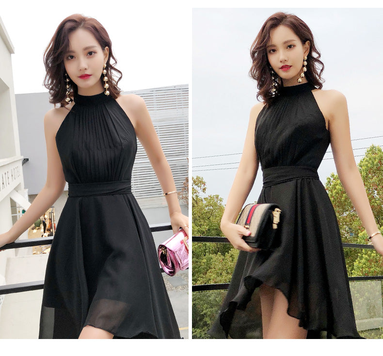 Black Chiffon Halter High Low Party Dress Homecoming Dress, Black Brid Cutedressy Black Chiffon Halter High Low Party Dress Homecoming Dress, Black Brid Cutedressy