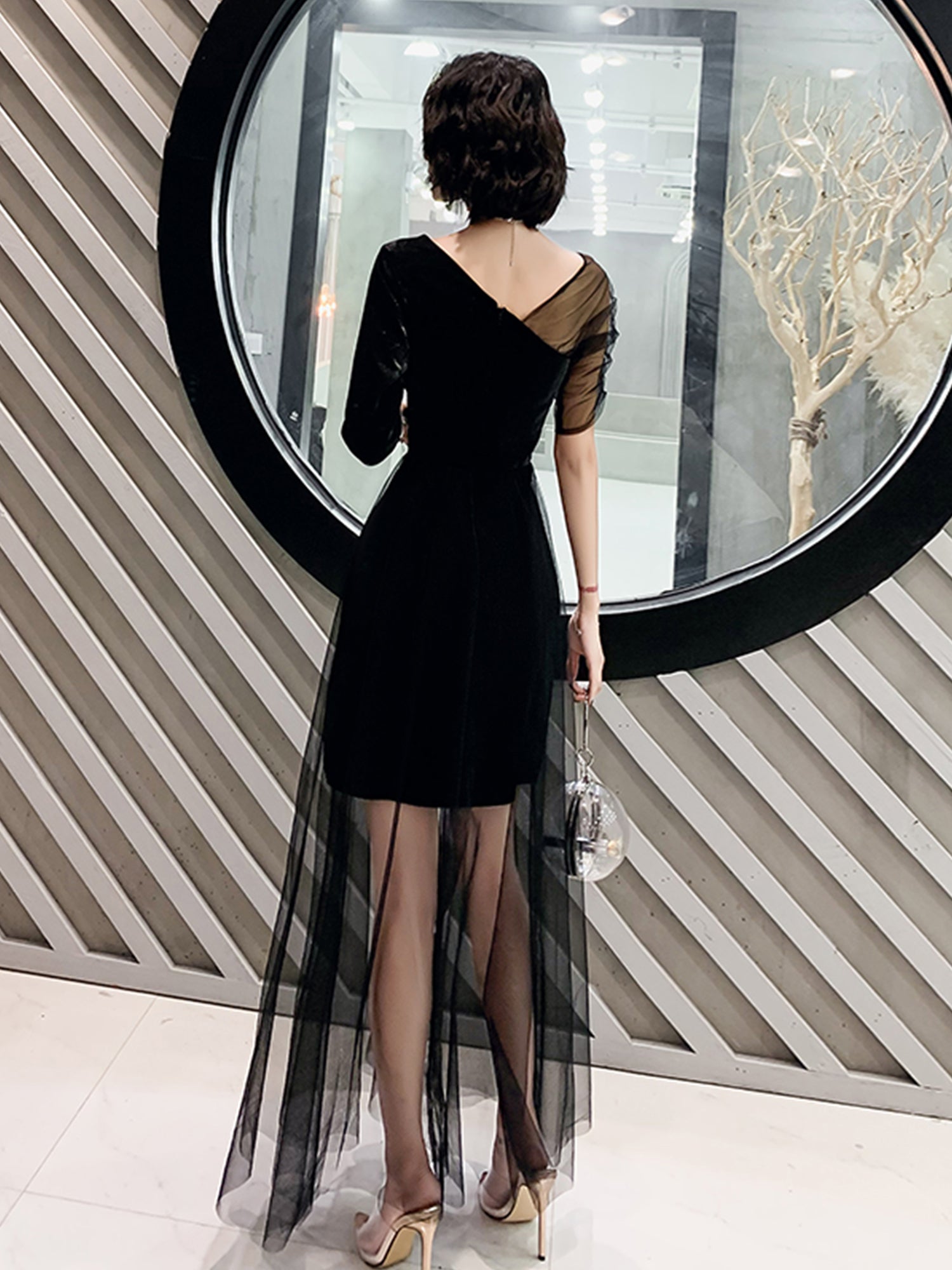 Black High Low Short Sleeves Party Dresses, Black Formal Dresses Homec Cutedressy Black High Low Short Sleeves Party Dresses, Black Formal Dresses Homec Cutedressy