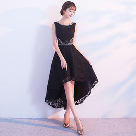 Black Lace High Low Beaded Short Party Dress, Black Homecoming Dress Prom Dress