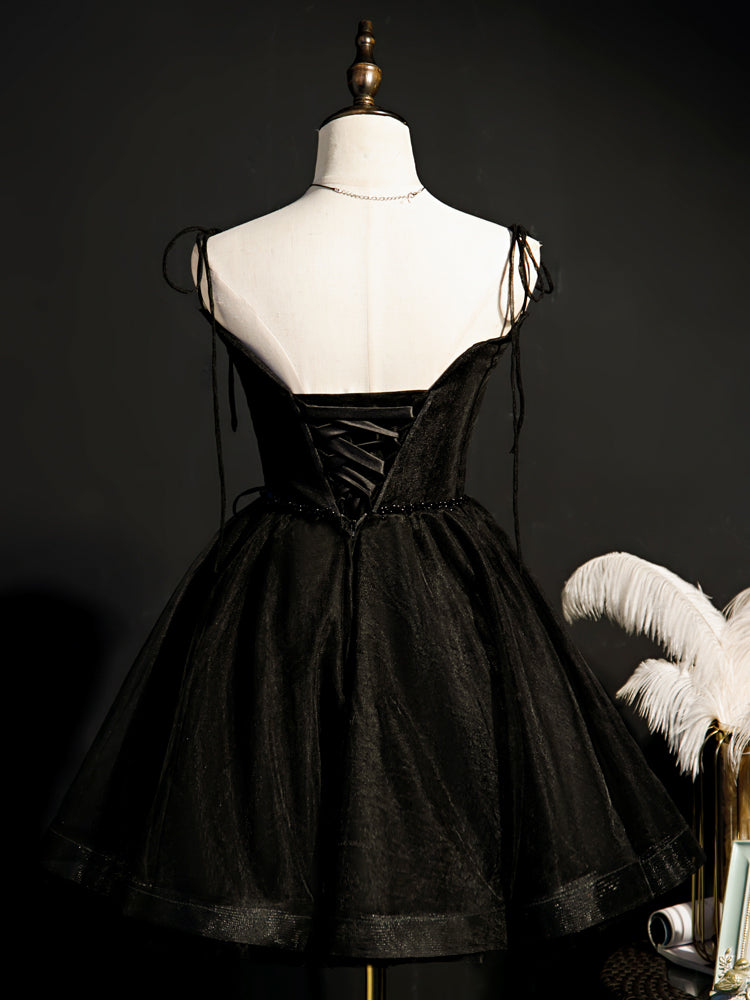 Black Straps Tulle Short Homecoming Dress Prom Dress, Little Black Par Cutedressy Black Straps Tulle Short Homecoming Dress Prom Dress, Little Black Par Cutedressy
