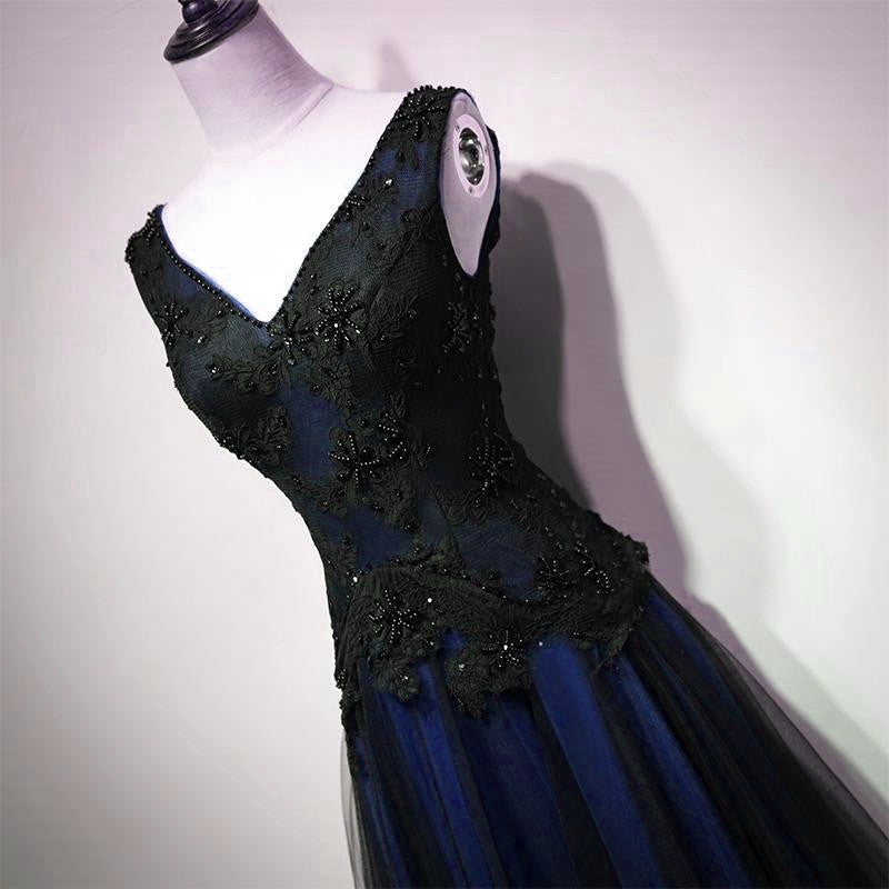 Navy Blue and Black Tulle V-neckline Floor Length Party Dress Evening Cutedressy Navy Blue and Black Tulle V-neckline Floor Length Party Dress Evening Cutedressy