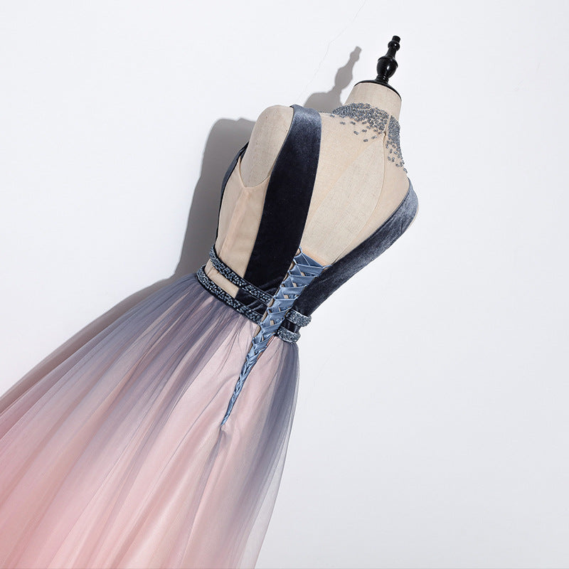 Blue and Pink Gradient Tulle Velvet Top Low Back Long Party Dress, A-l – Cutedressy Blue and Pink Gradient Tulle Velvet Top Low Back Long Party Dress, A-l – Cutedressy