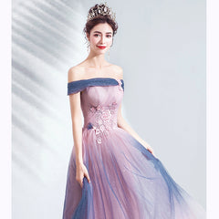 Blue and Pink Tulle Shiny Gradient Off Shoulder Party Dress, A-line Lo Cutedressy Blue and Pink Tulle Shiny Gradient Off Shoulder Party Dress, A-line Lo Cutedressy