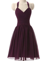 Simple Dark Purple Short Bridesmaid Dresses, Purple Wedding Party Dresses, Halter Bridesmaid Dresses