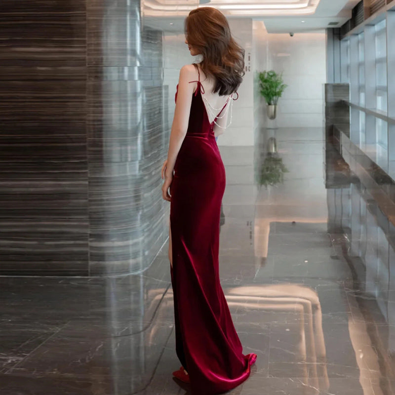 Formal Bridesmaid Dress Nola Simple A-Line Sleeveless Slit Long Velvet Bridesmaid Dresses New Year's Eve Party Guest Dress Formal Bridesmaid Dress Nola Simple A-Line Sleeveless Slit Long Velvet Bridesmaid Dresses New Year's Eve Party Guest Dress