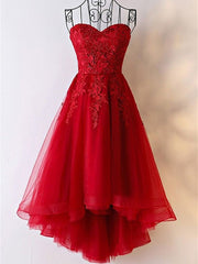 Red Sweetheart High Low Tulle and Lace Party Dress , Cute Formal Gowns