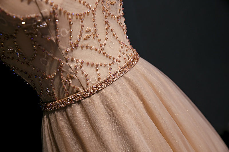 A-Line Pleated Tulle Floor-Length Dress Champagne Plus Size